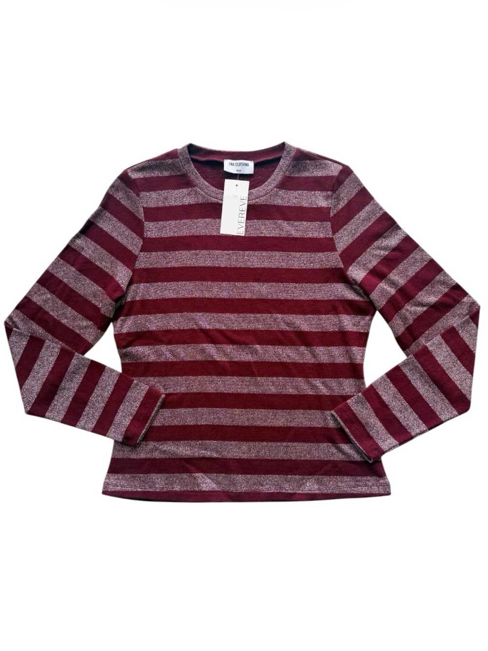 NWT LNA Clothing Brushed Rilo Lurex Stripe Top - Merlot Shimmer Size Medium